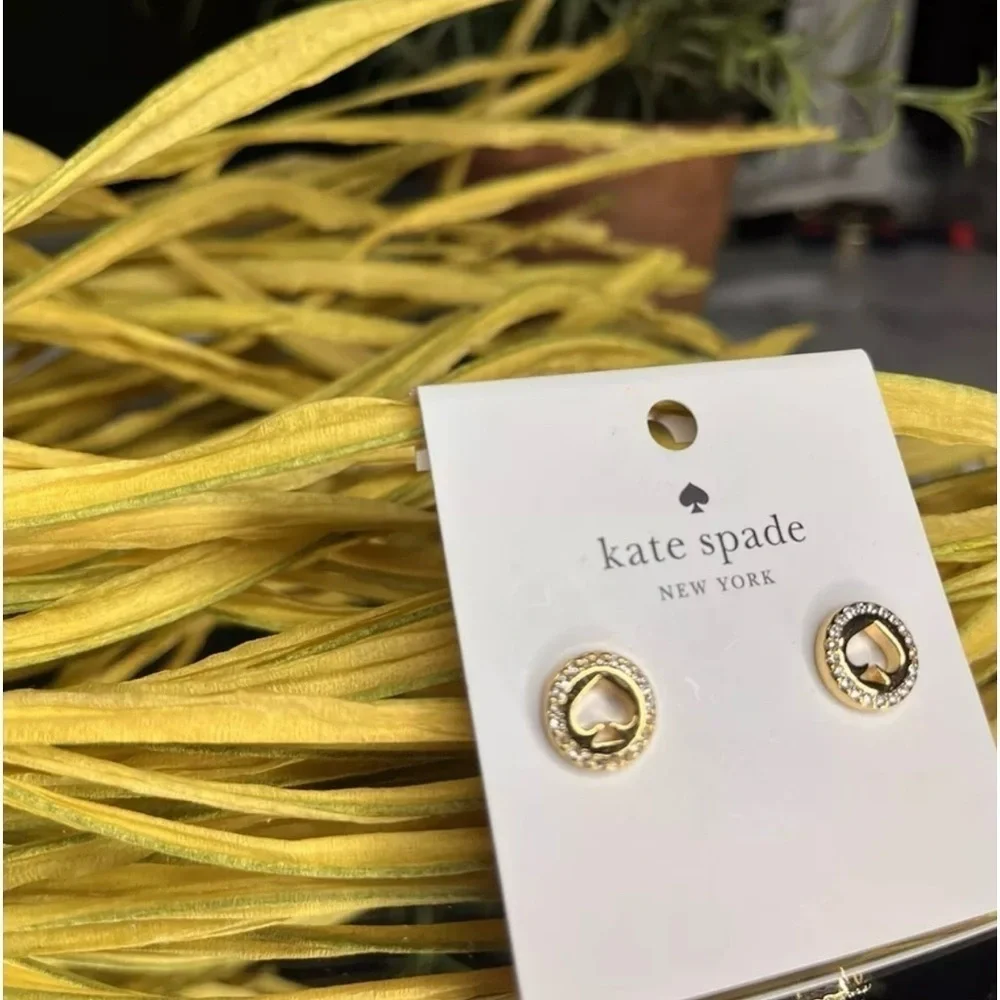 Kate Spade Spot The Spade Gold Tone Crystal Stud Earrings NWT